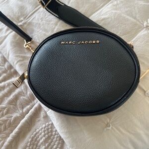 Marc Jacobs Black Oval Crossbody Bag with Gold Accents